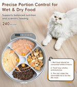 Qpets® Automatic Cat Feeder 960ml Dry & Wet Food Dispenser Feeder with Ice Box Insert, 4-Meal Design ProgrammableTimed Auto Cat Feeder Dog Treats Feeder, Battery-powered, Food-Grade Material