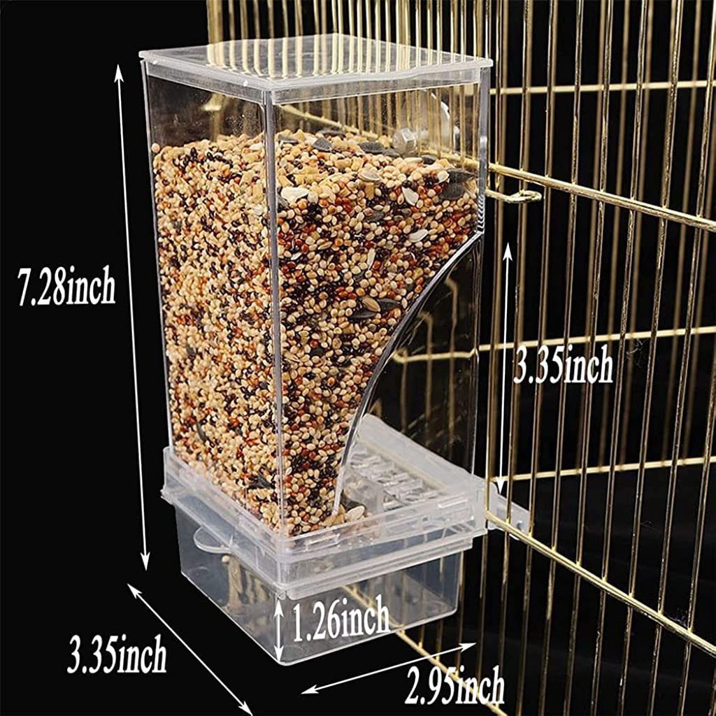 Automatic Bird Feeder for Cage, Birds Food Feeder, Birds Cage, Parrot Seed Feeders with Perch Acrylic Transparent Seed Food Container Cages for Small and Medium Lovebirds Parakeets