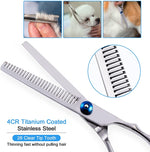 Qpets® Dog Grooming Scissors Kit with Safety Round Tips Stainless Steel Professional Dog Hair Cutting Scissors - Thinning, Straight, Curved Shears and Comb for Long Short Hair for Dog Cats(3 PCS)