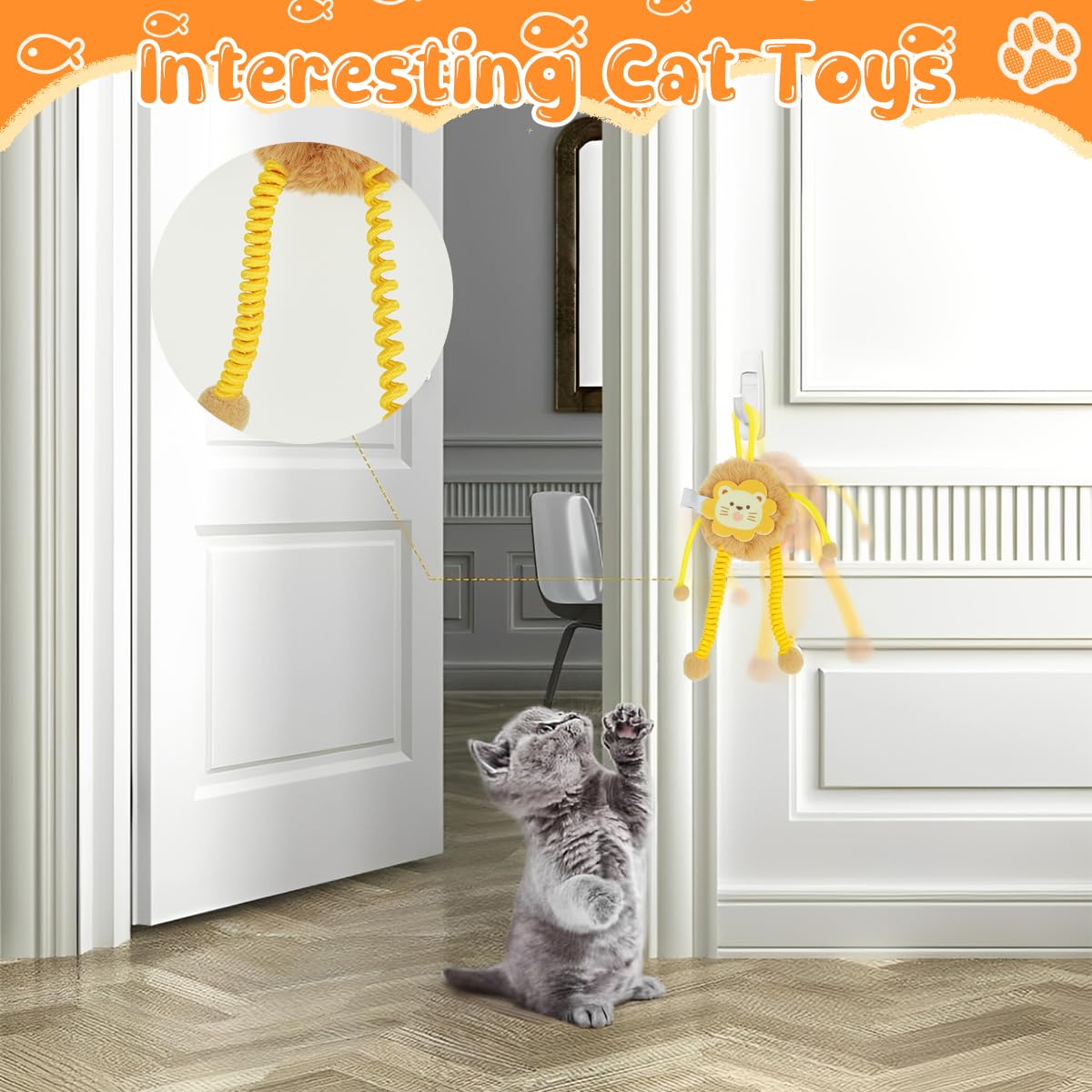 Qpets Cat Plush Toy for Indoor Playtime with Elastic Hanging Rope and Soft Lion Design