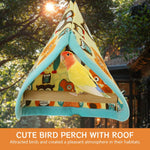 Qpets Bird Perch for Cage with 13x20cm Wooden Stick and Triangle Roof Hut | Hanging Swing Hide Cave