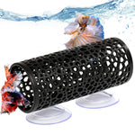 Qpets® Betta Fish Tunnel Hideout with Suction Cup Mount, ABS Aquarium Fish Hiding Tube Cave, Honeycomb Perforated Betta Rest Tunnel, Fish Tank Accessory for Bettas, Small Fish & Decoration, 10x4cm