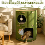 Qpets Cat Hideout for Indoor Cats with Dual Entrances and Hanging Toy | 2-Story Felt House