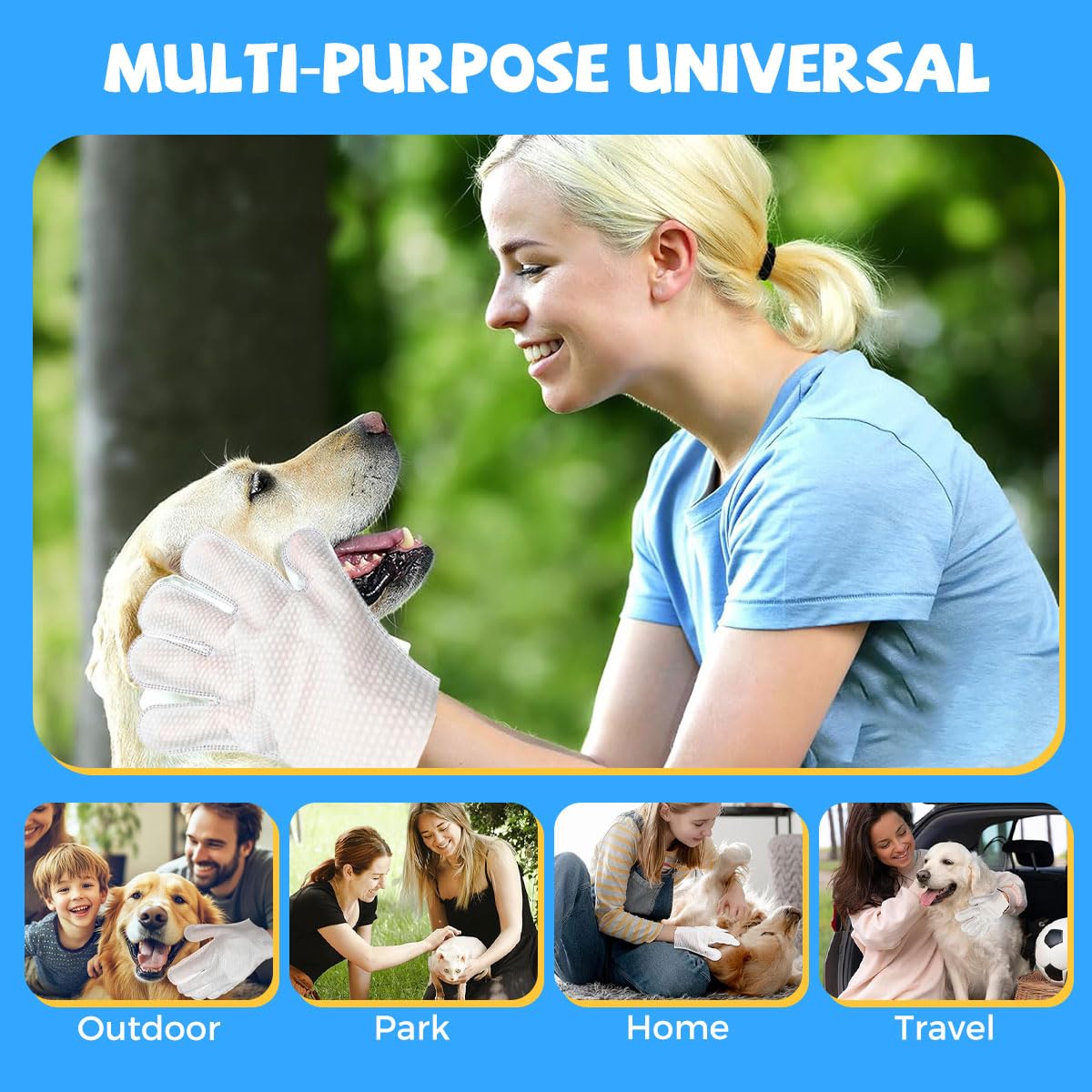 Qpets Pet Grooming Mitts 6 Counts for Dogs and Cats with Waterless Cleaning | Gentle Fur and Dirt Removal