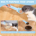Qpets Cat Strip Feeder for Soft and Moist Treats featuring Pressing Lever Handle | Food Grade Silicone Portable Feeding Spoon in Blue