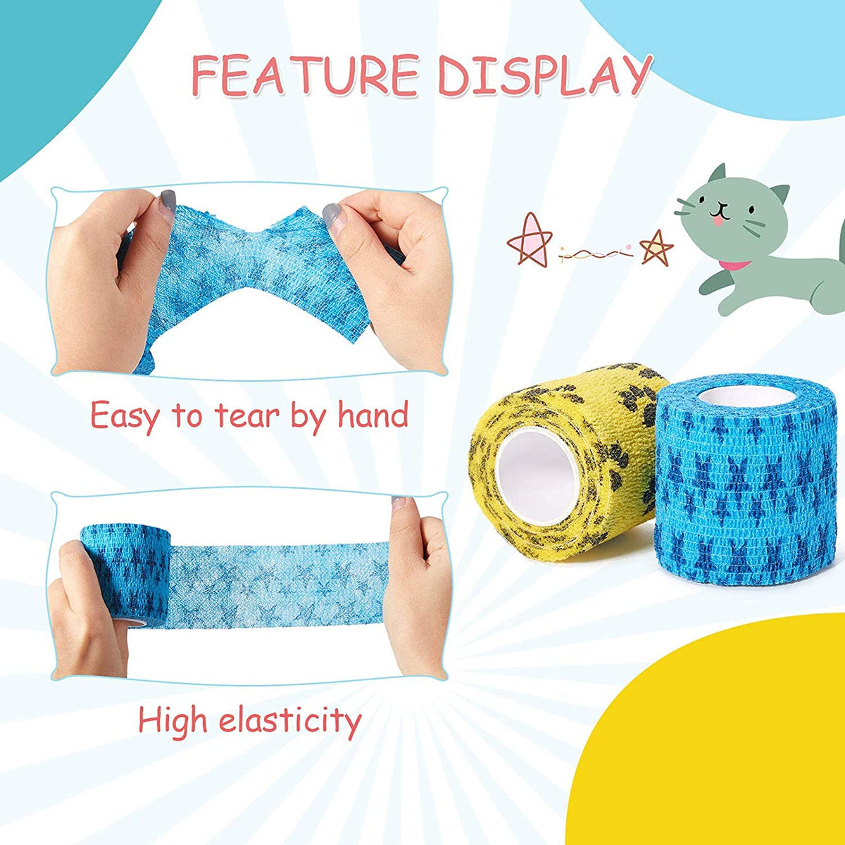 Qpets Kinesiology Tape for Physiotherapy and Vet Care with 6 Rolls 5 cm x 4.5 m | Clean Individually Wrapped Bandages for Pets and People