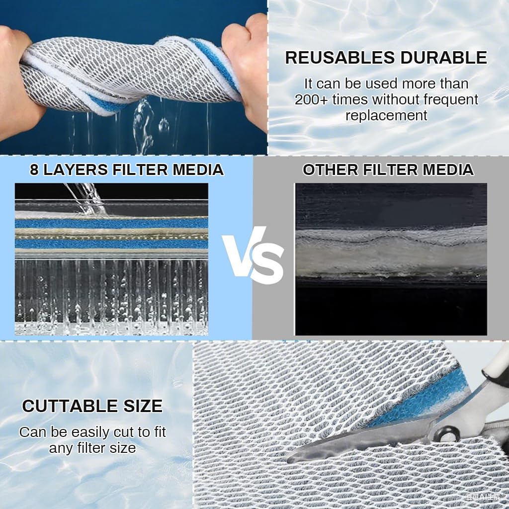 Qpets Aquarium Filtration Pads 50cm x 11cm with Honeycomb Surface and Reusable Polyester | 4-Pack for Clear Fish Tank Water