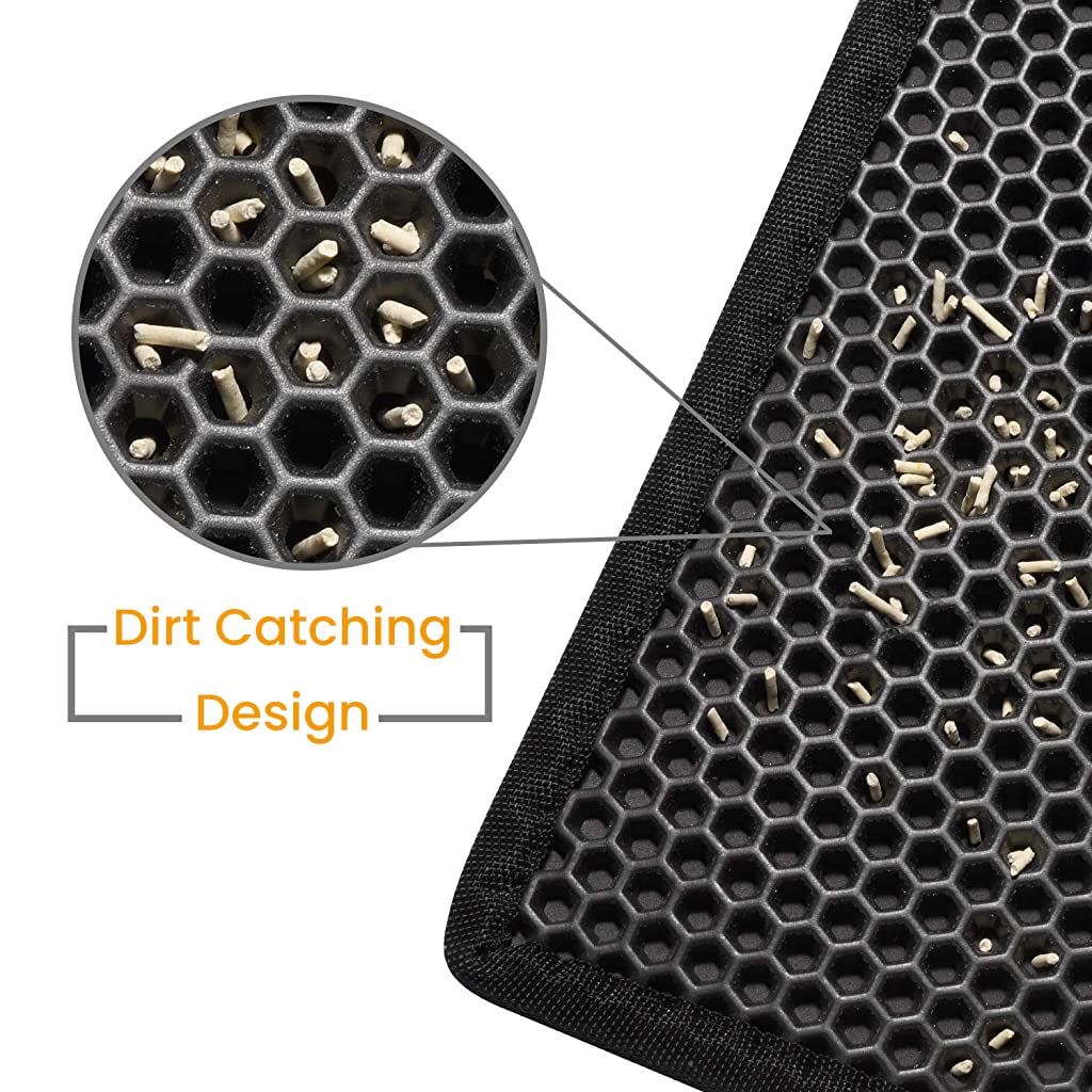Qpets Cat Litter Mat for Litter Box with Double Layer Honeycomb Design 45 x 60 cm 3 pcs Black EVA