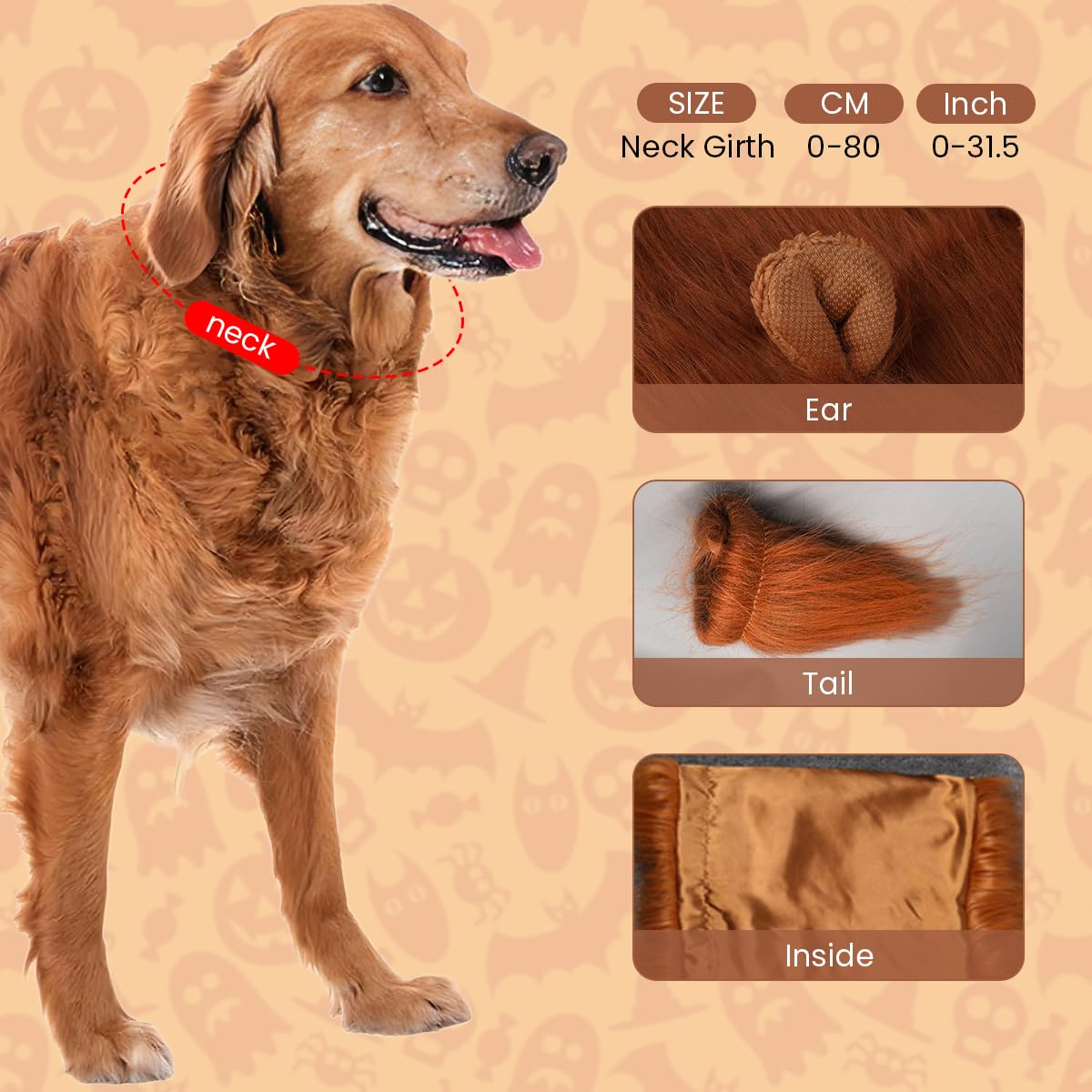 Qpets Lion Costume Set for Dogs with Adjustable Mane and Tail | Ideal for Halloween Parties