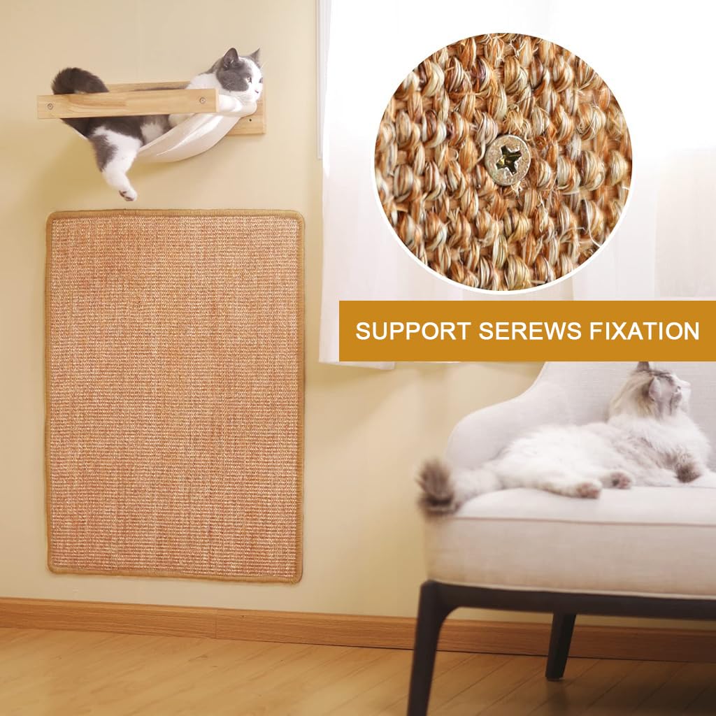 Qpets Cat Scratcher Mat for Floor and Sofa Protection with Self Adhesive Straps 30×60cm Sisal Hemp Bed | Indoor Cat Resting Pad