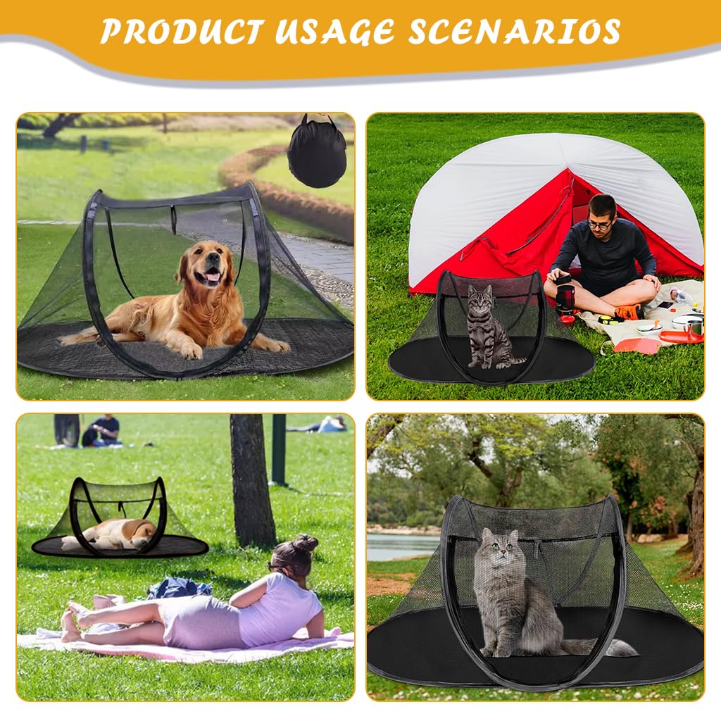 Qpets Cat Tent for Outdoor and Indoor Use with Dual Zip Mesh Doors & Steel Frame | 43.3 x 23.6 x 15 in Breathable Mesh and Oxford Cloth Base