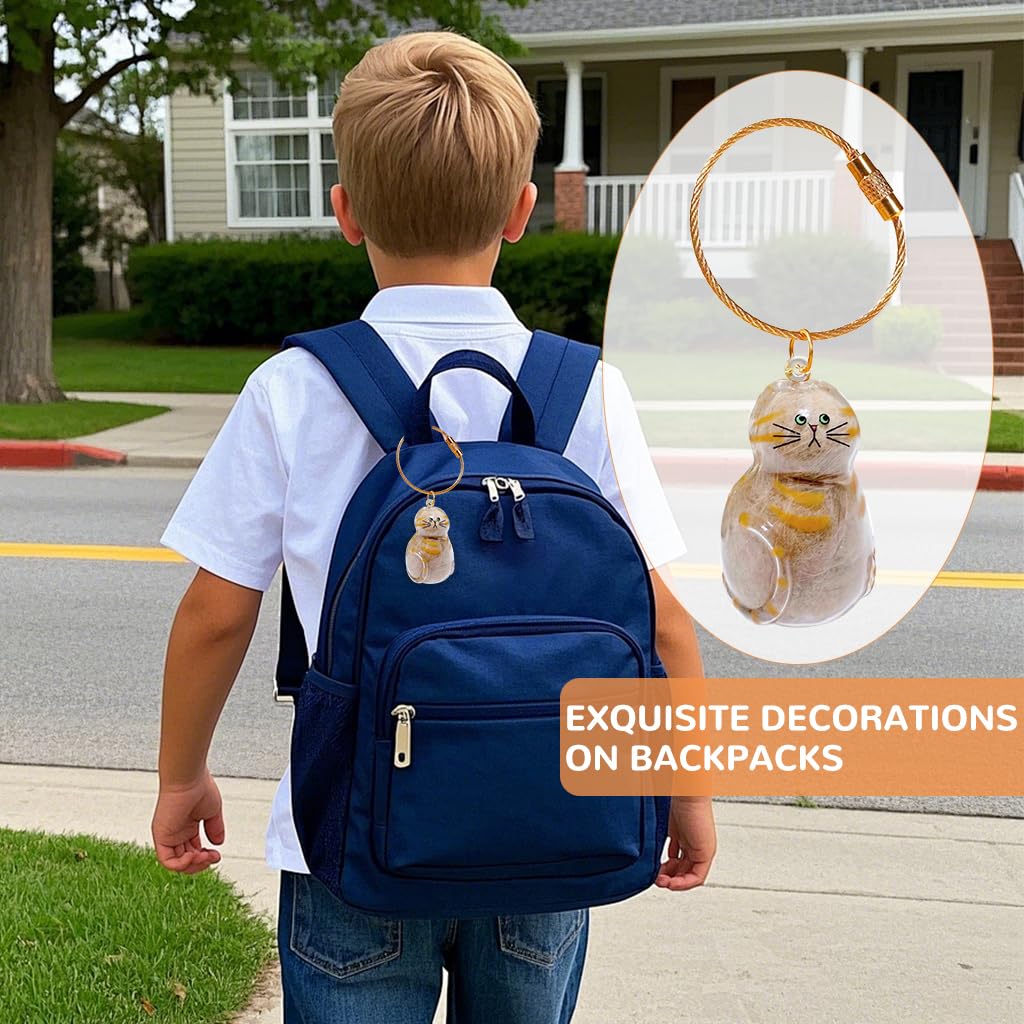 Qpets Cat Fur Keepsake Charm for DIY Pet Memory Display with Clear Capsule & Golden Clasp | Cute Cat Design for Bag or Keyring