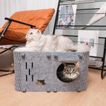 Qpets Cat Hiding Cave for Play and Rest featuring Open Hole Felt Design 60x35x30cm | DIY Assembly Scratcher Box
