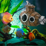 Qpets Aquarium Decoration for Fish Tanks featuring 13x8x5.5 cm Resin Submarine Hideout | Floating Cartoon Design