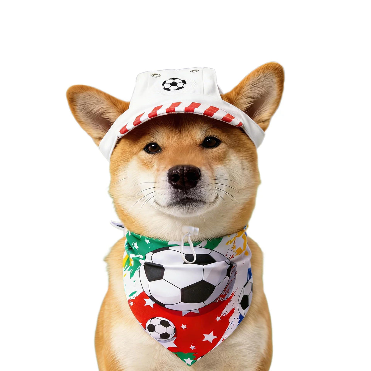 Qpets® Football Print Dog Baseball Cap and Bandana for Medium Dogs Summer Waterproof Pet Sun Hats with Ear Holes Adjustable Drawstring Football Hat and Bandana-Blue-L