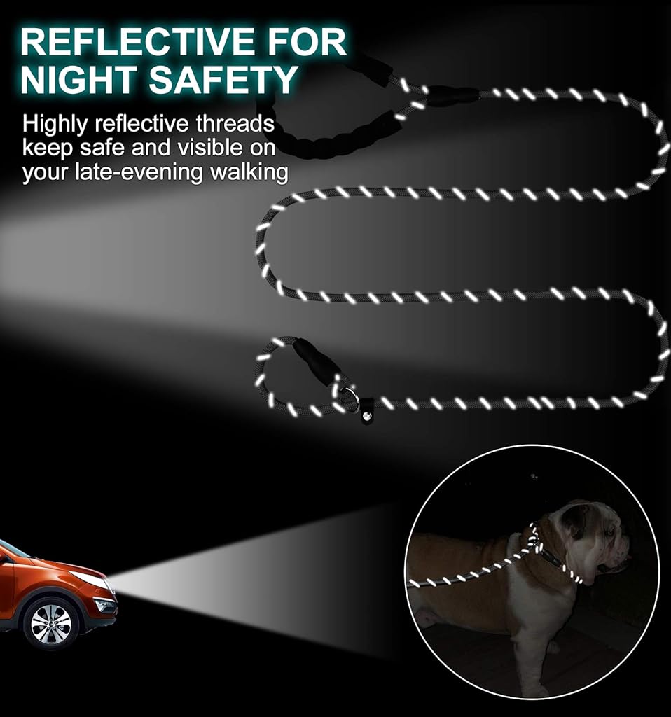 Qpets® Leash for Dogs Durable Light Reflecting Traction Round Rope Chain 5.5ft Handle Free Walking Braided Adjustable Training 3 PCS
