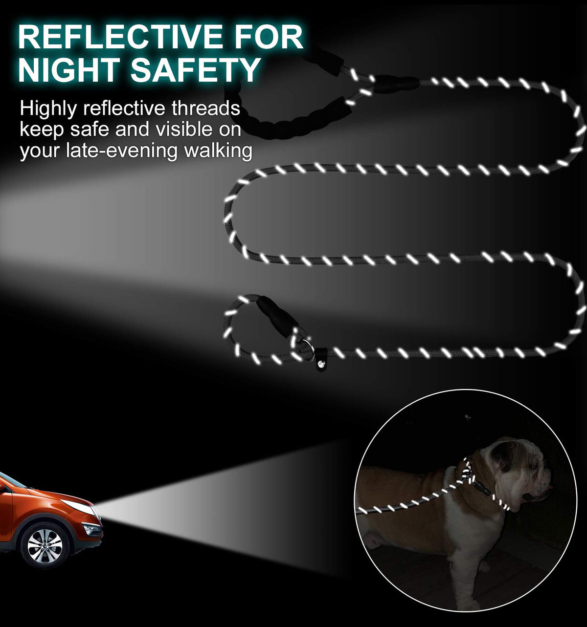 Qpets Dog Leash for Training and Daily Walks featuring 16.4ft Retractable Tape with 360° Swivel Hook and Reflective Nylon