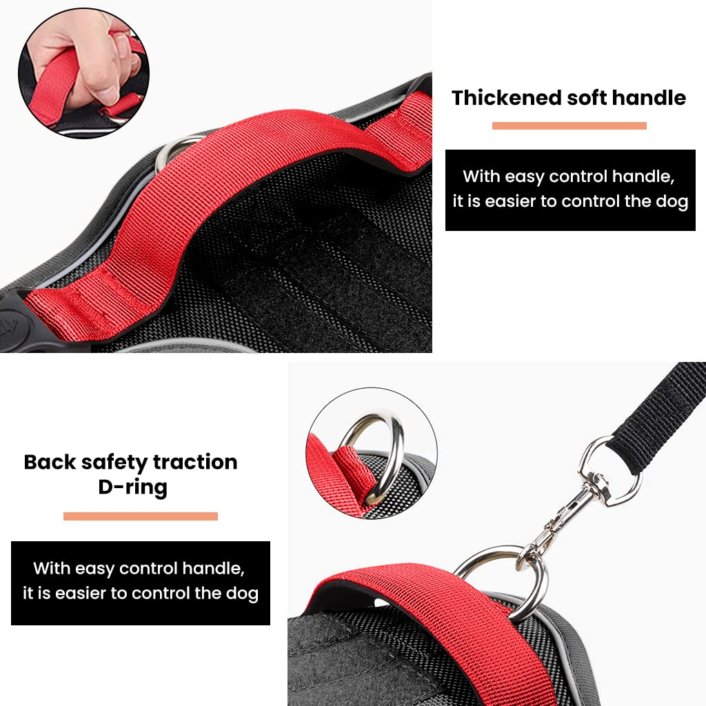 No Pull Dog Harness with Safety Reflective Strip Quick Release Buckle Adjustable Size Easy Control Handle for Small Medium Large Dog(Red,L, Recommended Weight: 14-22.5kg)