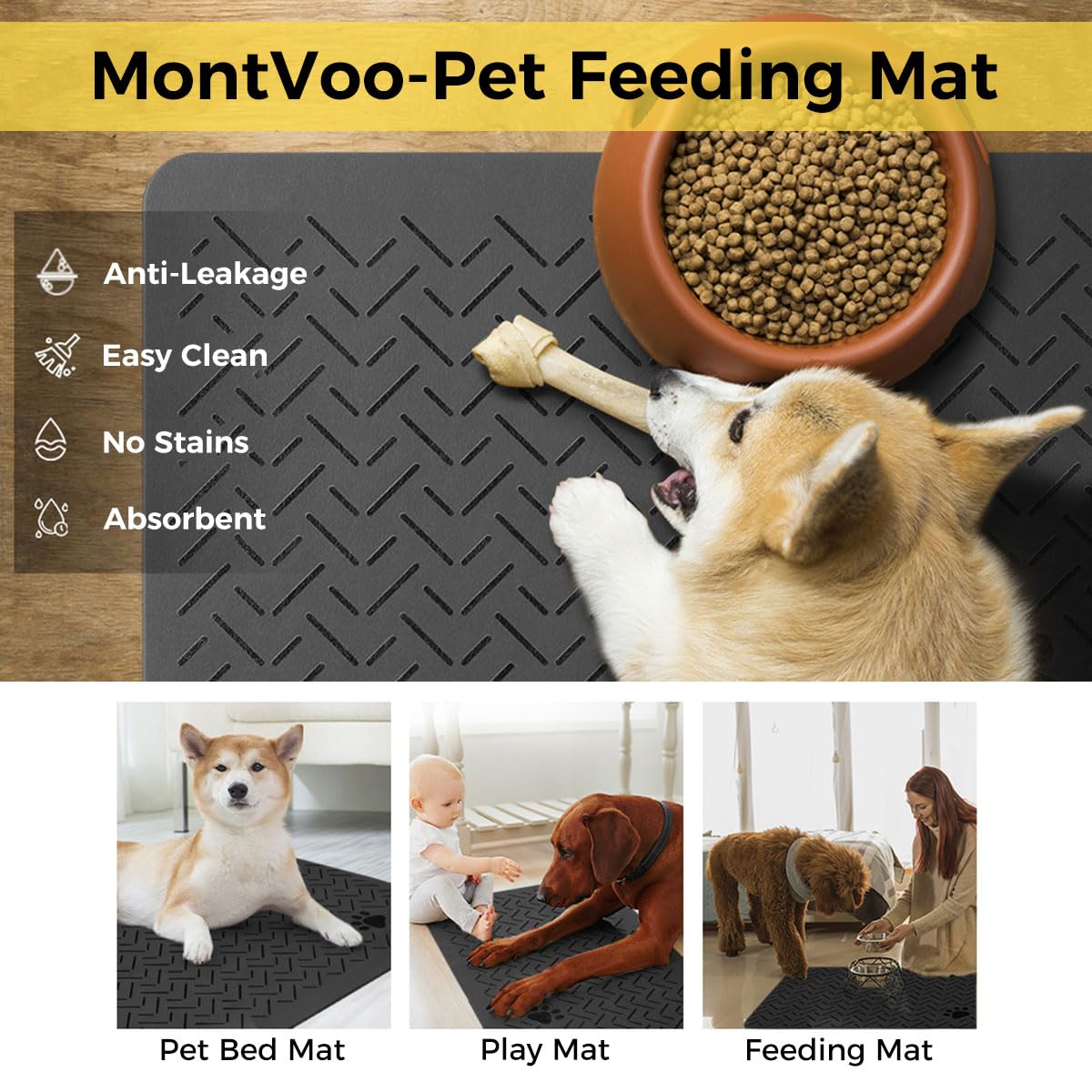 Qpets Pet Food Water Bowl Mat for Mess Free Feeding featuring Anti Slip Base and 40x60cm Diatom Mud Surface | Neutral Grey Design