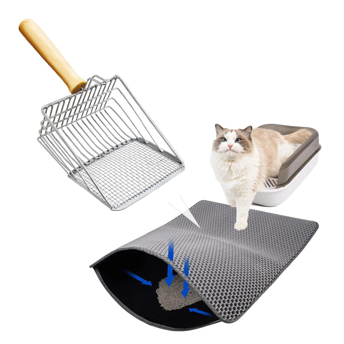 Qpets Cat Litter Mat for Hooded and Self Cleaning Boxes with Double Layer Honeycomb Design | 15.7 x 23.6 in Soft EVA Foam