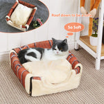 Qpets Cat House for Winter and All Seasons with Detachable Roof and Doors 45x38x36cm | Cozy Plush Shelter for Small Pets