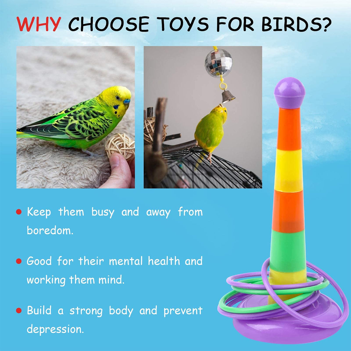 7PCS Bird Toys Set Bird Training Toys and Accessories Including Shopping Cart Basketball Stacking Skateboard Training Toy (Random Color) (Set One)