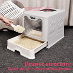 Qpets Cat Litter Box for Large Cats with Pull Out Drawer and Odor Door | 51x41x38cm Grey