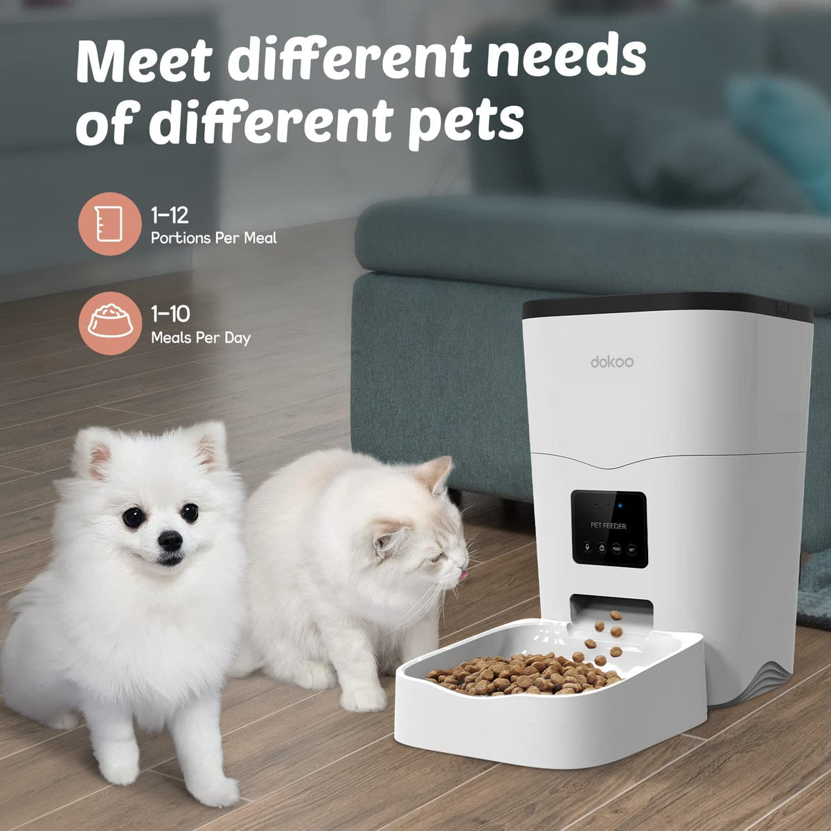 3L Wi-Fi Dog Cat Feeder Automatic, App Control-Enabled Smart Cat Food Dispenser with Portion Control & Timer Setting & Voice Reminder, Suit for Small and Medium Pet Dogs Feeder 1-10 Meals