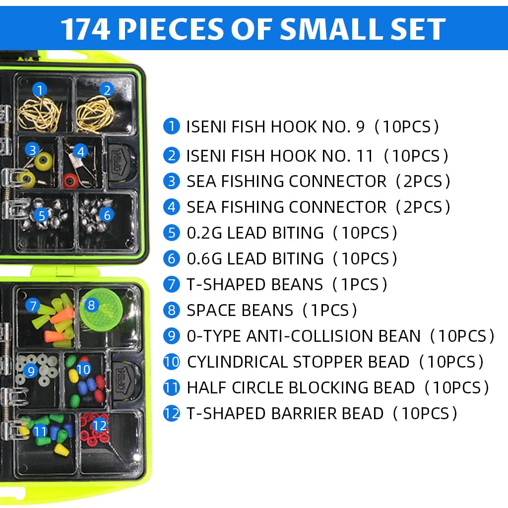 Qpets Fishing Tackle Kit for Freshwater and Saltwater Use featuring 174 pcs in Box | Includes Hooks, Sinkers and Bobbers