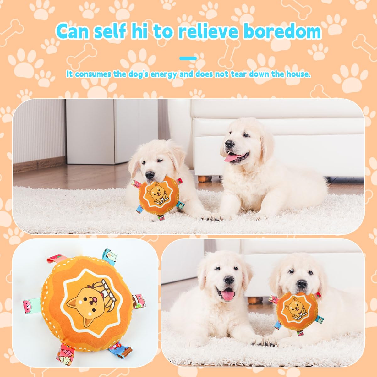 Qpets Dog Toy 6.3 in Round Rattle Toy with Squeaky Sound and Soft Plush for Cats and Dogs