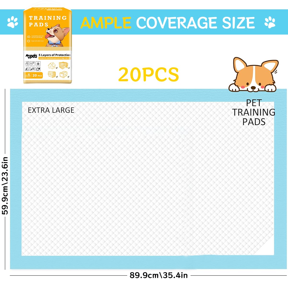 Qpets Dog Pee Pads for Puppy Training with 60x90cm Size and Honeycomb Absorption | 20 PCS