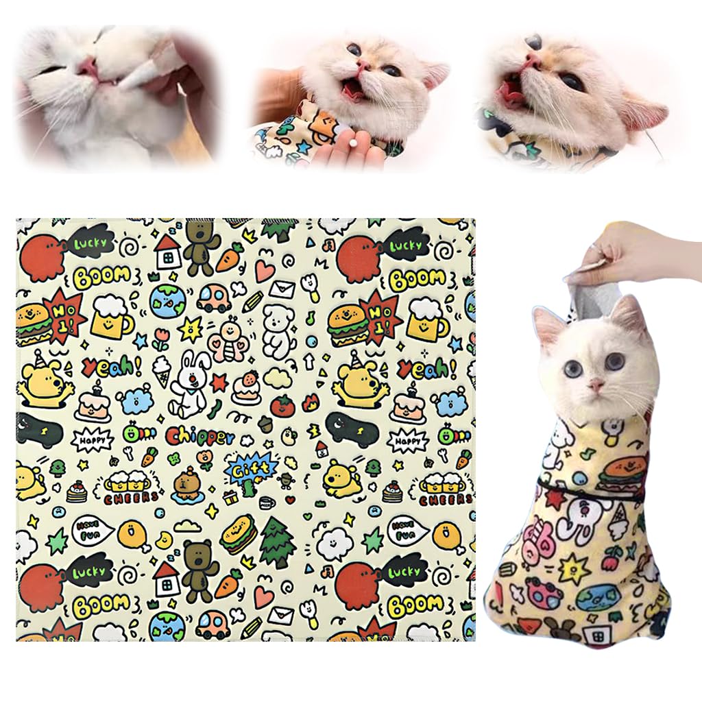 Qpets Cat Swaddle for Grooming and Owner Protection with Magic Snap Closure | 55cm x 55cm Soothing Anti Scratch Wrap