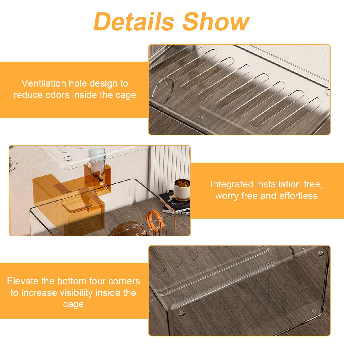 Qpets Hamster Cage Playhouse with Water Feeder and Exercise Wheel | Clear Acrylic for Small Pets