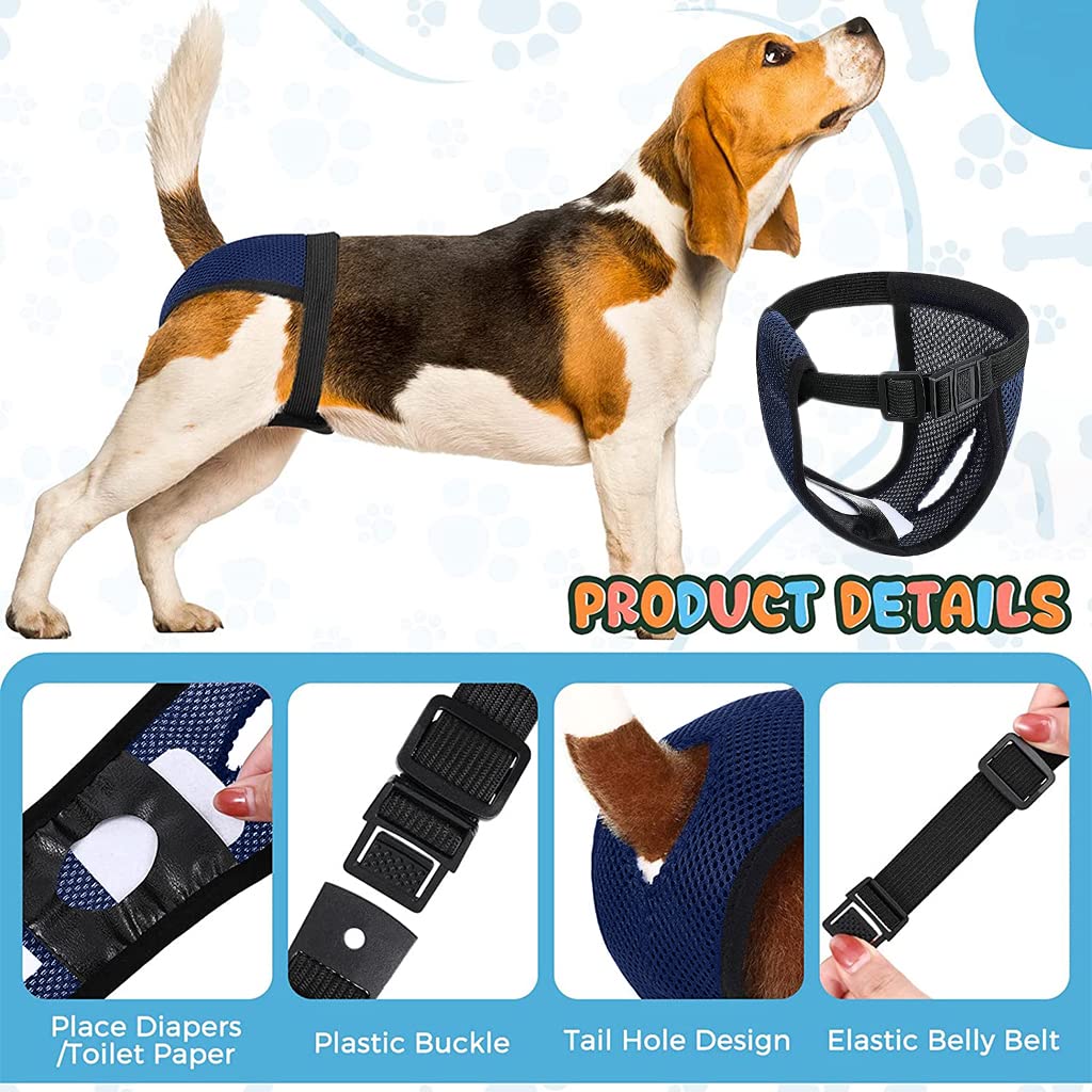Qpets Dog Diapers Female for Puppy Use with 6 Absorption Cotton Pads and Breathable Mesh | 3PCS L 15.7–19.2 in Waist