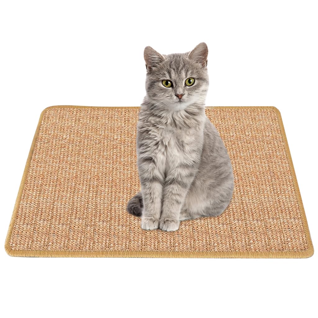 Qpets Cat Scratcher Mat for Floor and Sofa Protection with Self Adhesive Straps 30×60cm Sisal Hemp Bed | Indoor Cat Resting Pad
