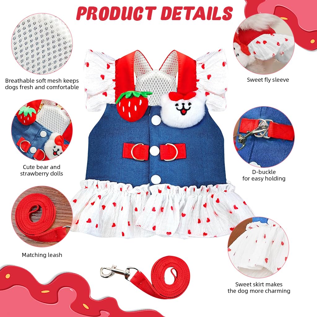 Qpets Dog Dress for Small Breeds with Dual D‑Rings and Ruffle Hem Skirt | Chest 50cm