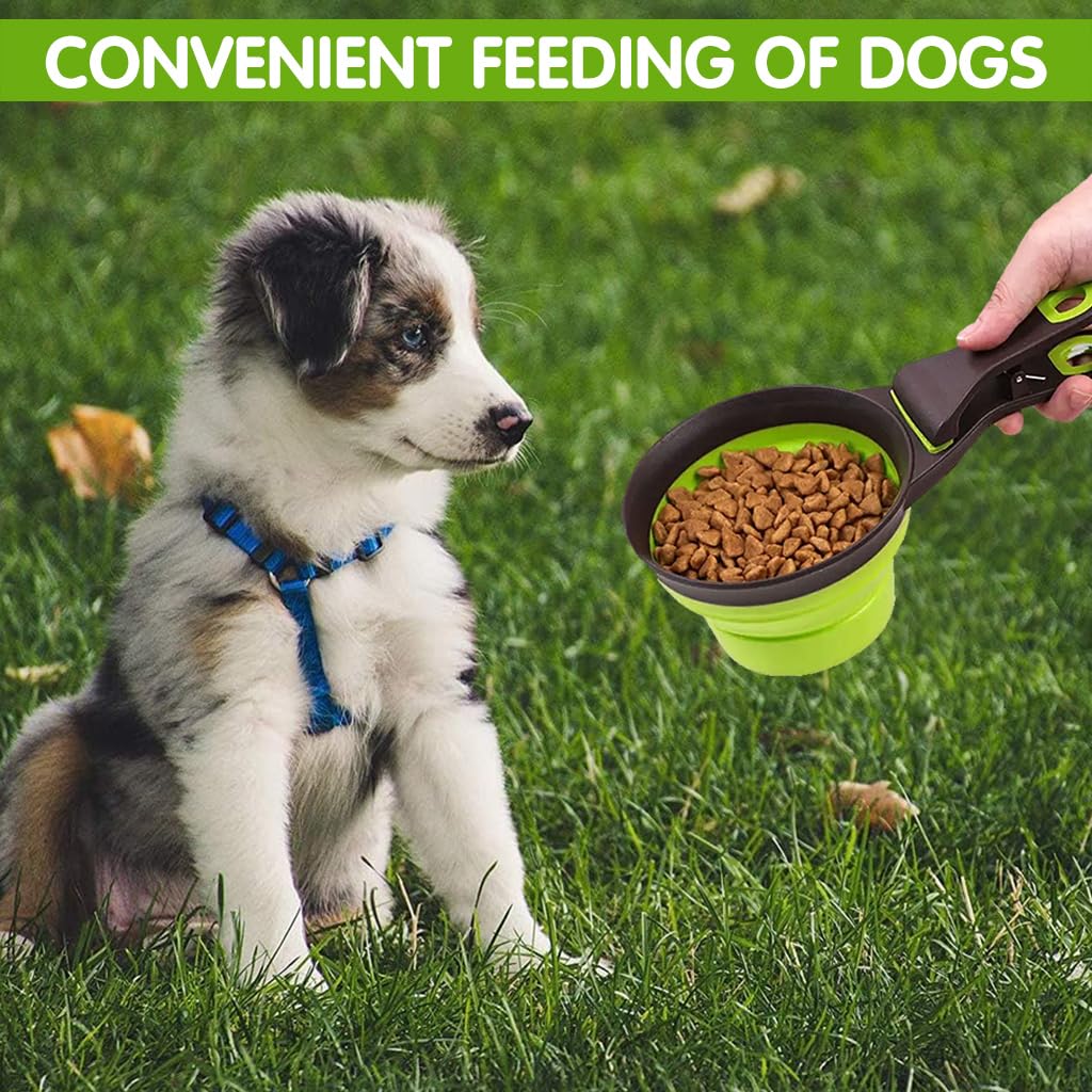 Qpets Silicone Dog Food Scoop for Feeding | 237ml Collapsible Bowl with Sealing Clip and Ergonomic Handle