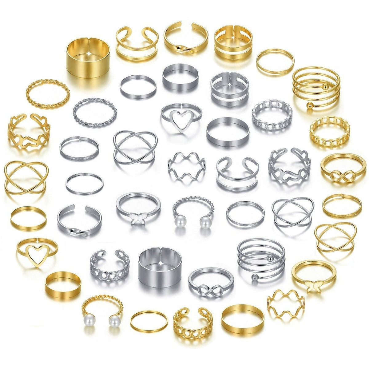 Qpets Stackable Rings Set for Women with Retro Knuckle and Boho Style 36pc in Gold and Silver | Fashion Jewellery Gift