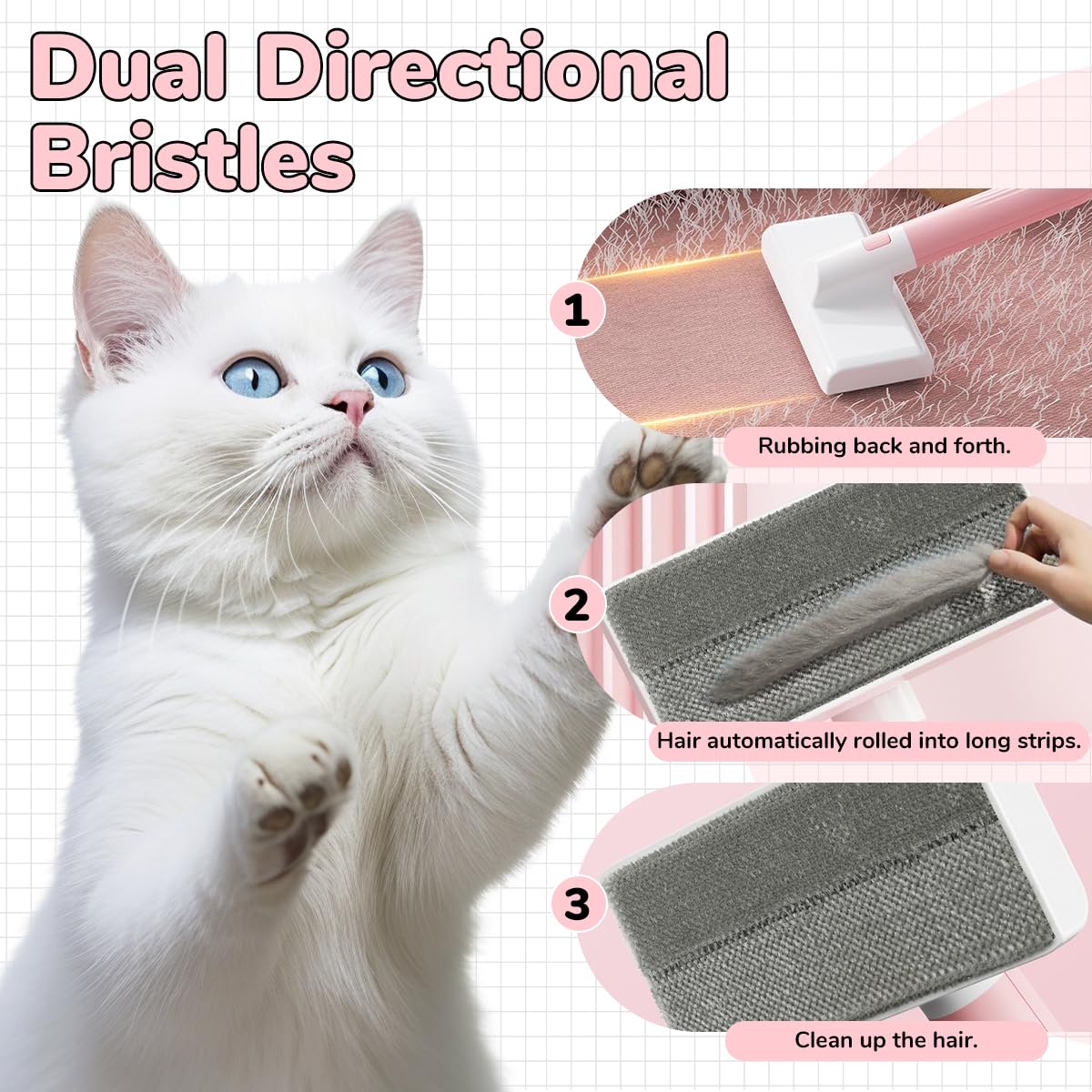 Qpets Pet Hair Remover for Furniture and Clothing with 12.5cm Plush Brush Head | Non Abrasive Slide Action Cleaner