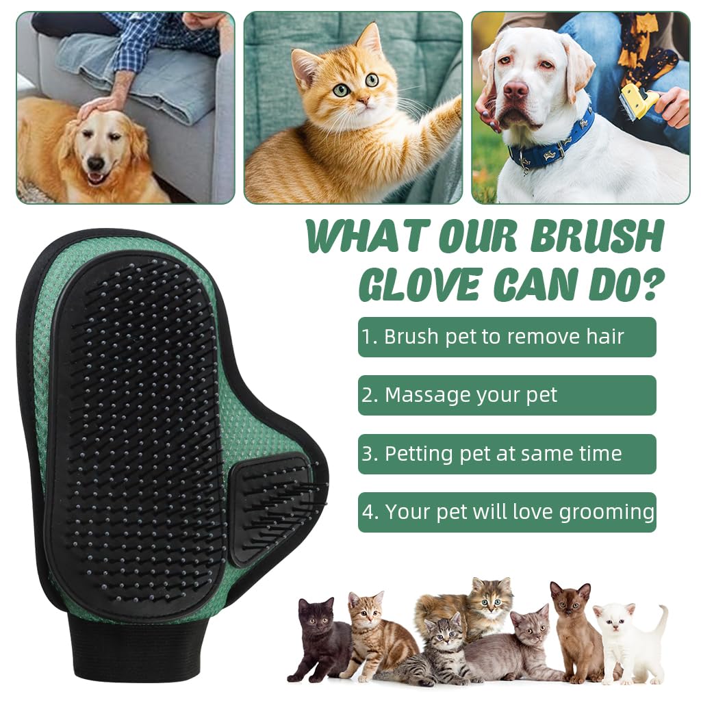 Qpets Pet Grooming Glove for Dogs & Cats with Soft Rubber Bristles and Breathable Mesh | Easy Hair Removal and Massage
