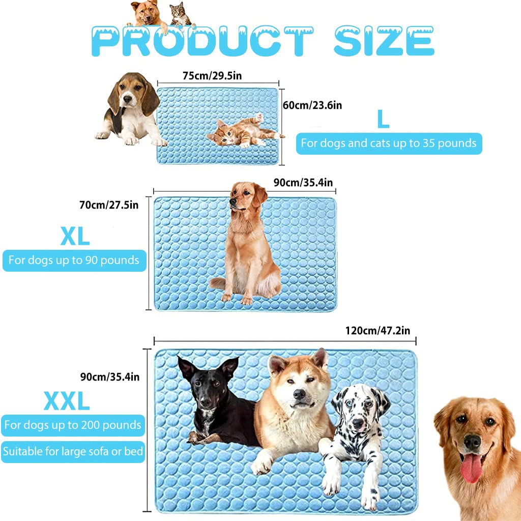 Summer Dog Cooling Mat Pet Sleeping Pad Cooling Mat Nylon Ice Silk Soft Water Absorption Pad Cat Beds Dog Bed Medium Size for Dog & Cat Waterproof Bottom (75 * 60cm, L)