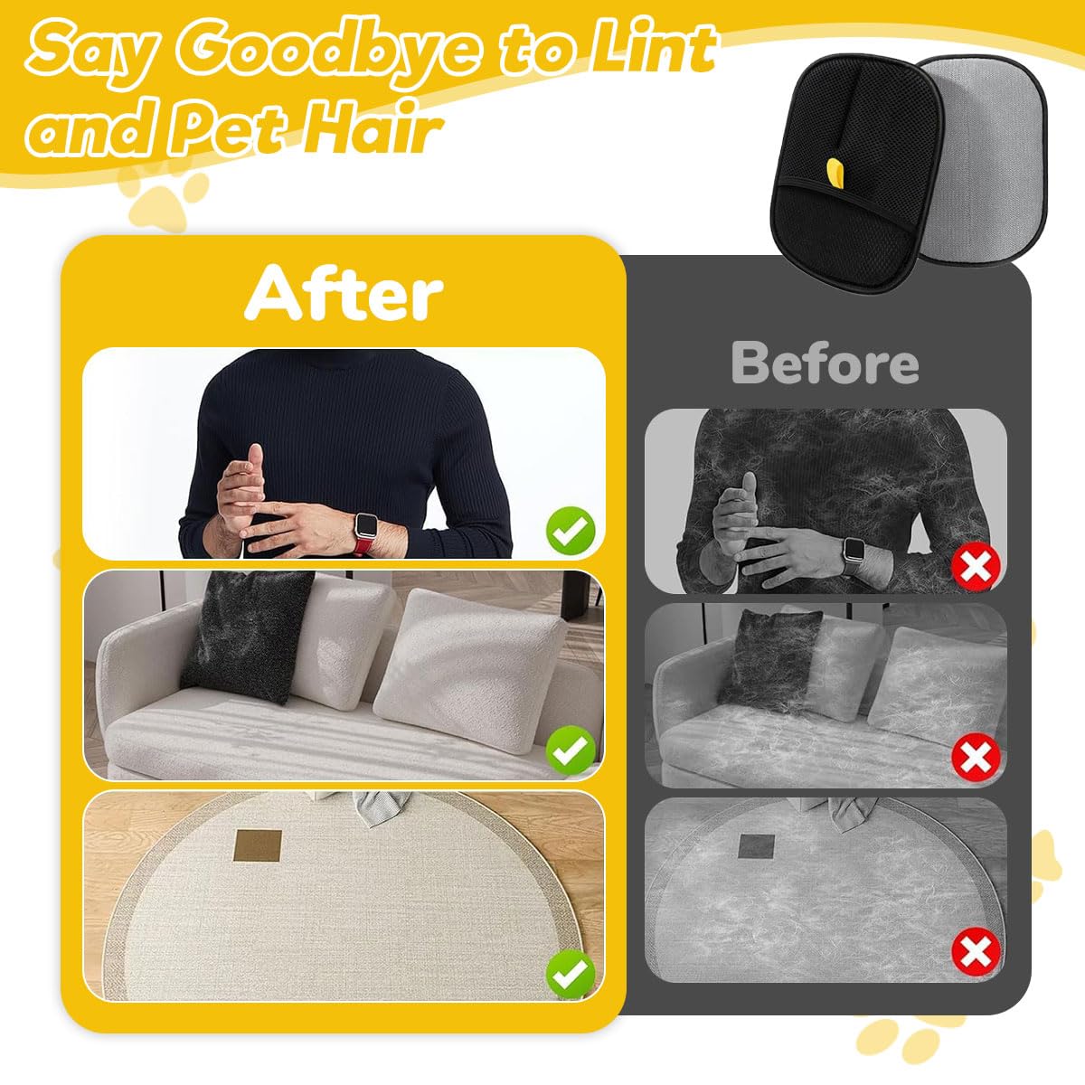 Qpets Pet Hair Removal Gloves for Dogs and Cats with Static-Enhanced Design | 2pcs 23.5x18cm Reusable Grooming Mitt