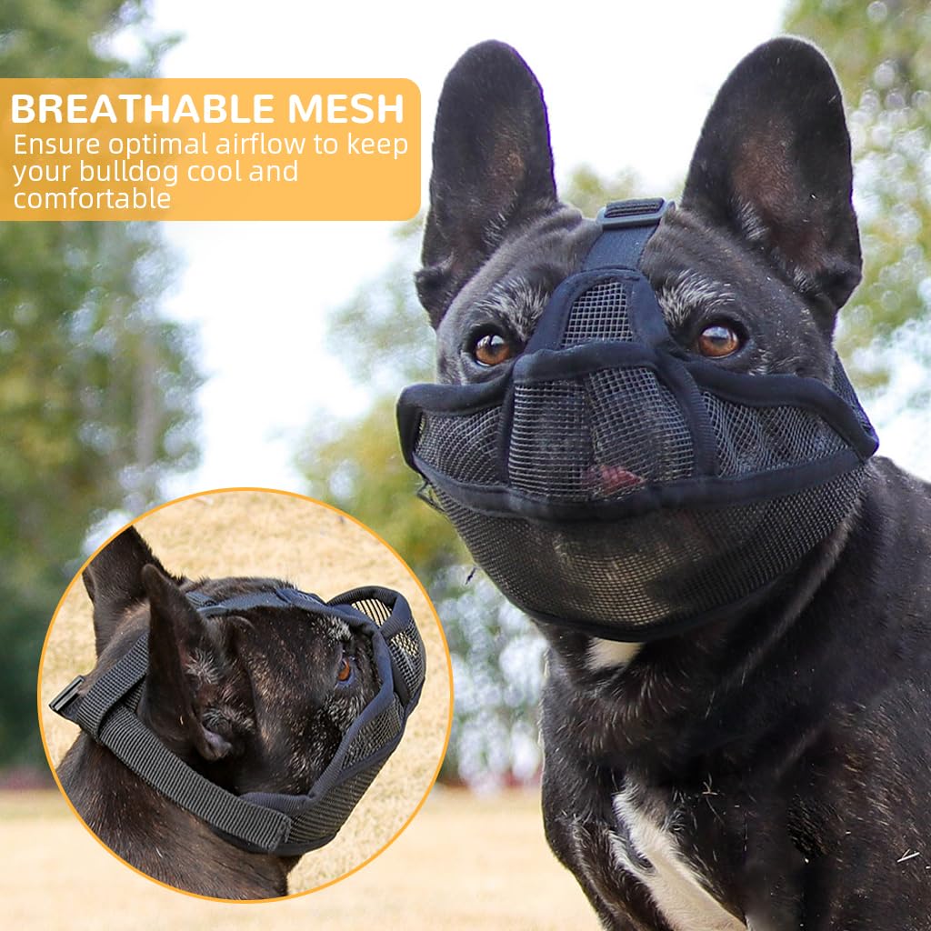 Qpets Mesh Dog Muzzle for Bulldogs with Adjustable Quick Release Buckle | Breathable Summer Comfort
