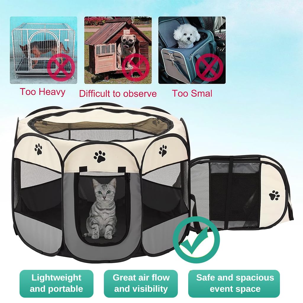 Qpets Foldable Pet Playpen for Cats and Dogs with Mesh Windows and Zipper Door 28.7x28.7x16.9 in