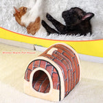 Qpets Cat House for Winter and All Seasons with Detachable Roof and Doors 45x38x36cm | Cozy Plush Shelter for Small Pets