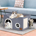 Qpets Cat Bed for Playful Cats with Double Layer 60.5×40.5×33.5 cm Cave and Hemp Scratcher Board