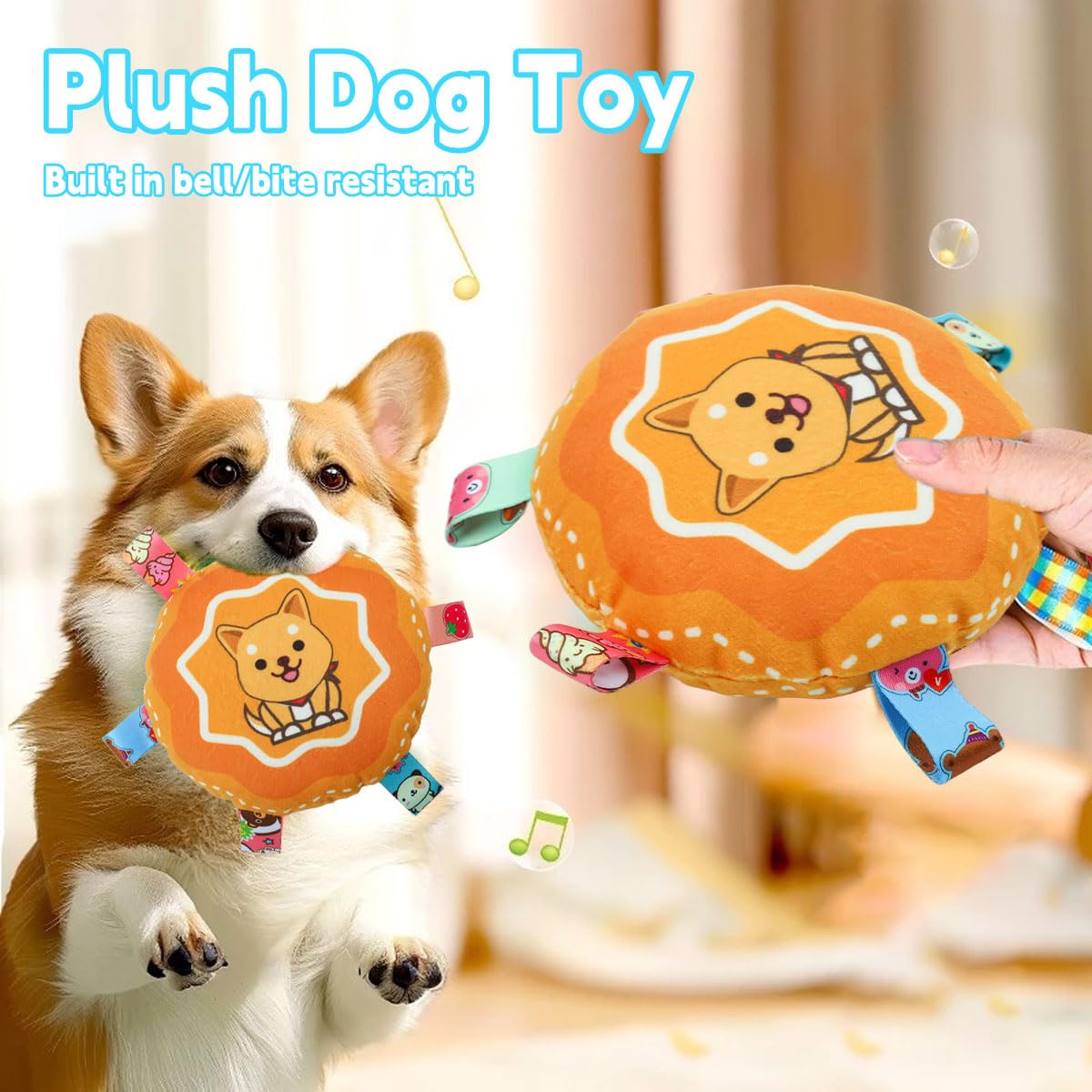 Qpets Dog Toy 6.3 in Round Rattle Toy with Squeaky Sound and Soft Plush for Cats and Dogs