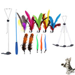 Qpets Cat Interactive Toys Set for Indoor Play with 10 Feather Attachments | Retractable Teaser Wand and Bells for Kittens