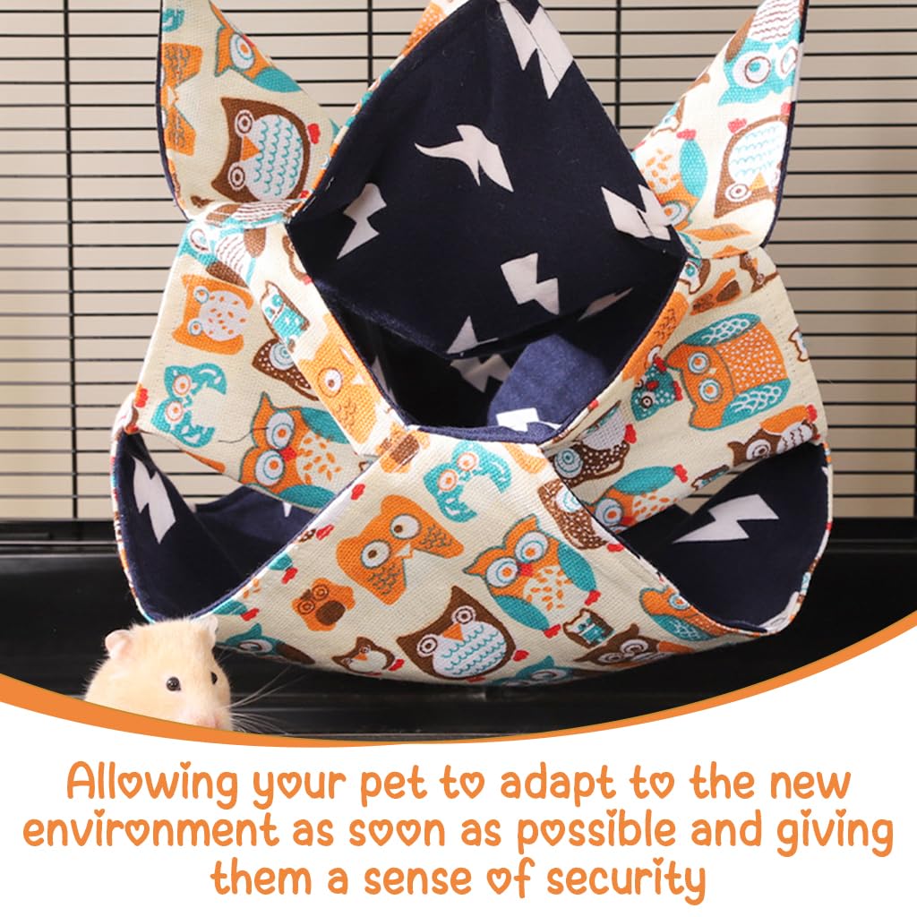 Qpets Hamster Hammock with 3 Layer Saggy Design and Cotton Fabric for Small Pets | Cartoon Print Hanging Bed