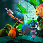 Qpets Fish Tank Floating Ornaments for Aquarium with 4.8 in Diver Figurines and Floating Ball | Blue and Orange Set